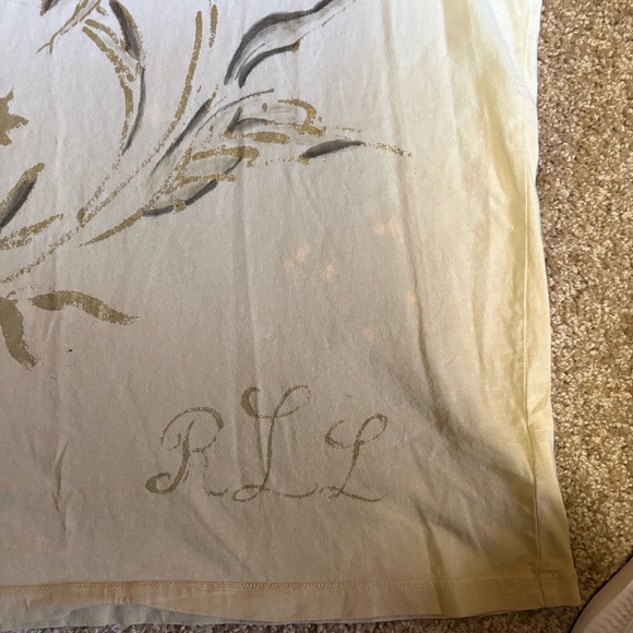 Women’s Vintage Lauren Ralph Lauren XL White, Taupe & Gold Floral Tee - Picture 8 of 9